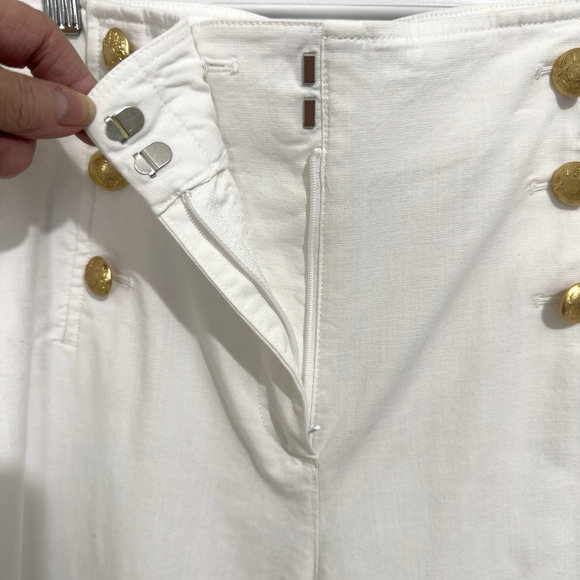 Talbots Womens Cotton Slub Sailor Crop Pants Sz 16 Gold Buttons Wide Leg - Picture 4 of 8